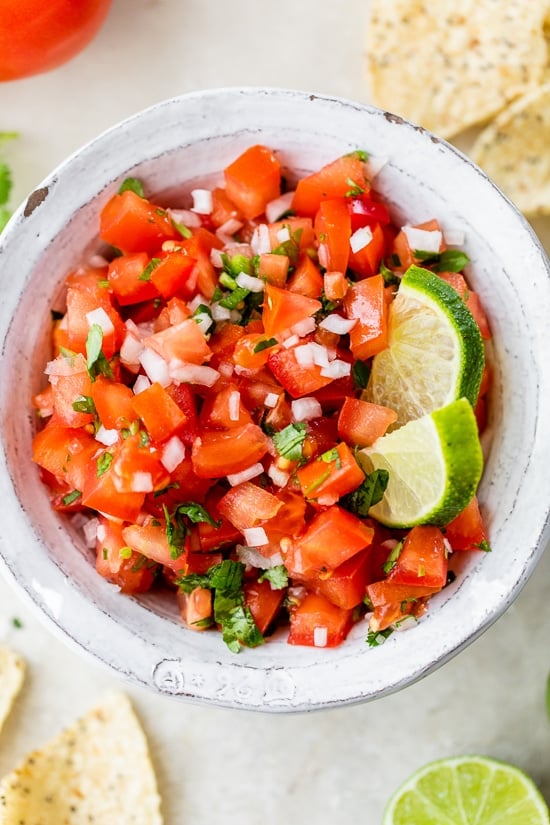 Pico de Gallo with lime in a bowl
