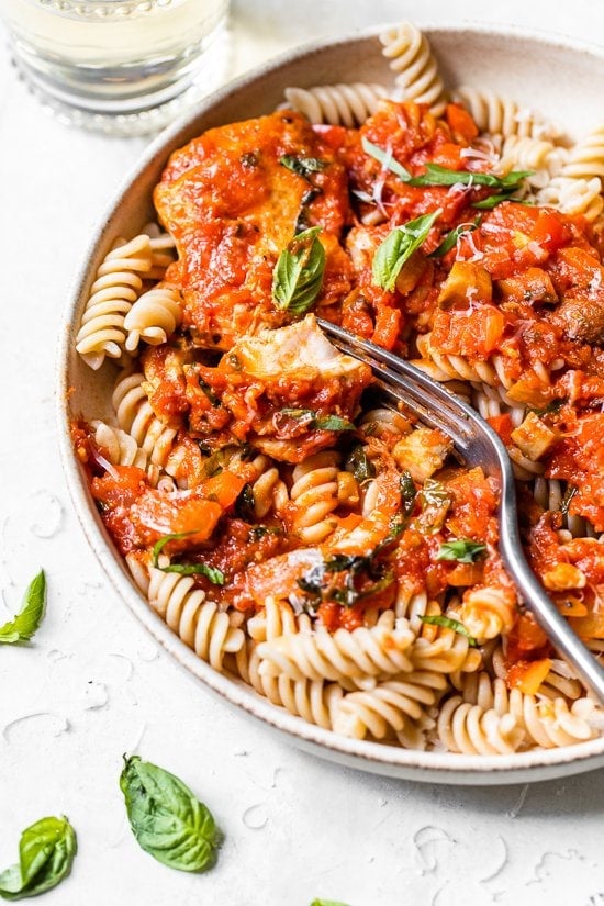 Chicken Cacciatore over pasta