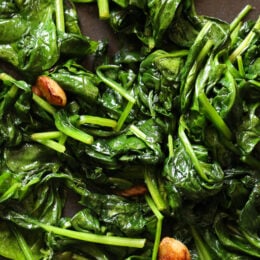 Wilted Baby Spinach with Garlic and Oil is my favorite way to prepare this easy side dish.
