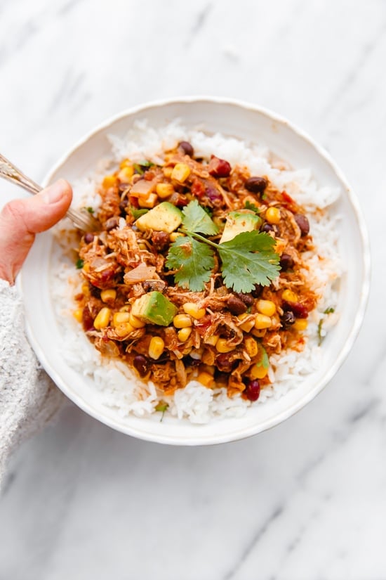 Crock Pot Chicken Taco Chili is an easy slow cooker dump recipe using freezer and pantry staples!