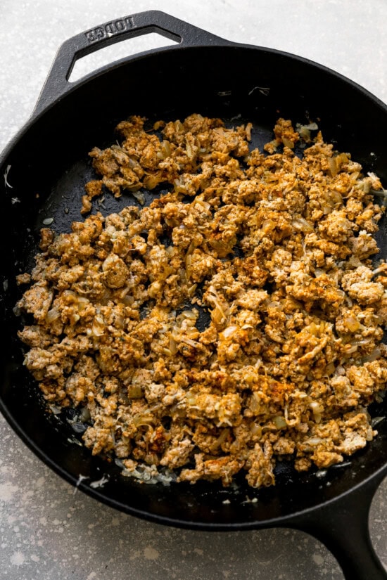 ground turkey in a skillet
