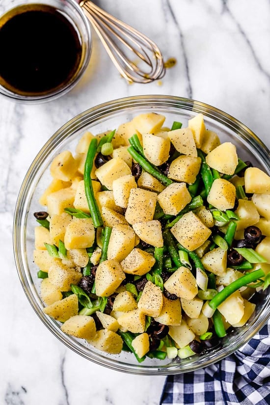 This Potato and Green Bean Salad with balsamic vinaigrette is a delicious mayo-free potato salad, perfect for potlucks and a great side dish with anything you're grilling!