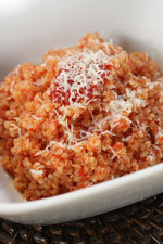 Combining cooked quinoa and some leftover homemade sauce like filetto di pomodoro you can make a quick, easy quinoa risotto in minutes.