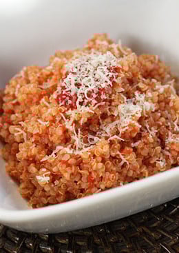 Combining cooked quinoa and some leftover homemade sauce like filetto di pomodoro you can make a quick, easy quinoa risotto in minutes.