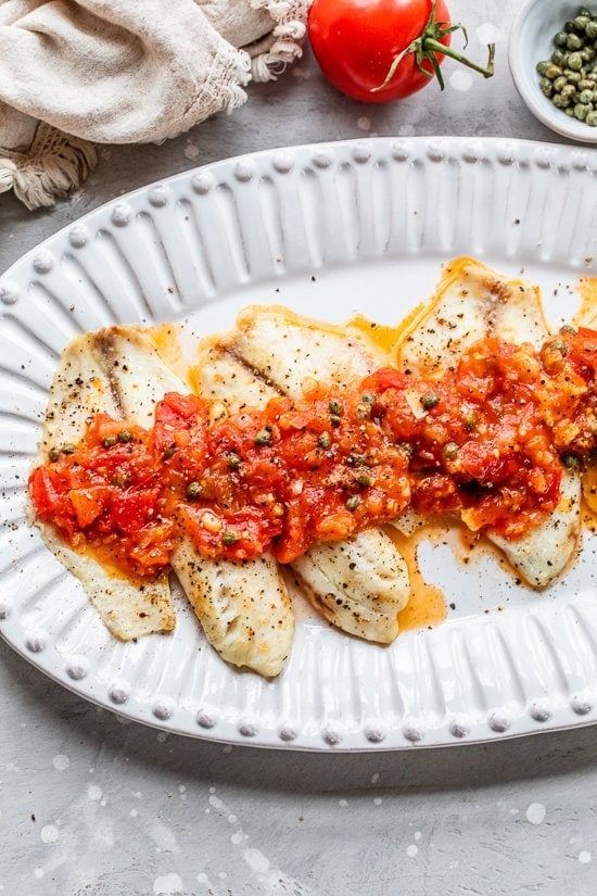 Broiled Fish with Tomato Caper Sauce