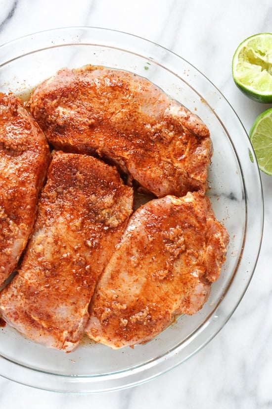 These garlic lime pork chops are so EASY to make, and only take 10 minutes to cook. I usually make them in my broiler but they are also great on the grill, they come out juicy and SO flavorful!