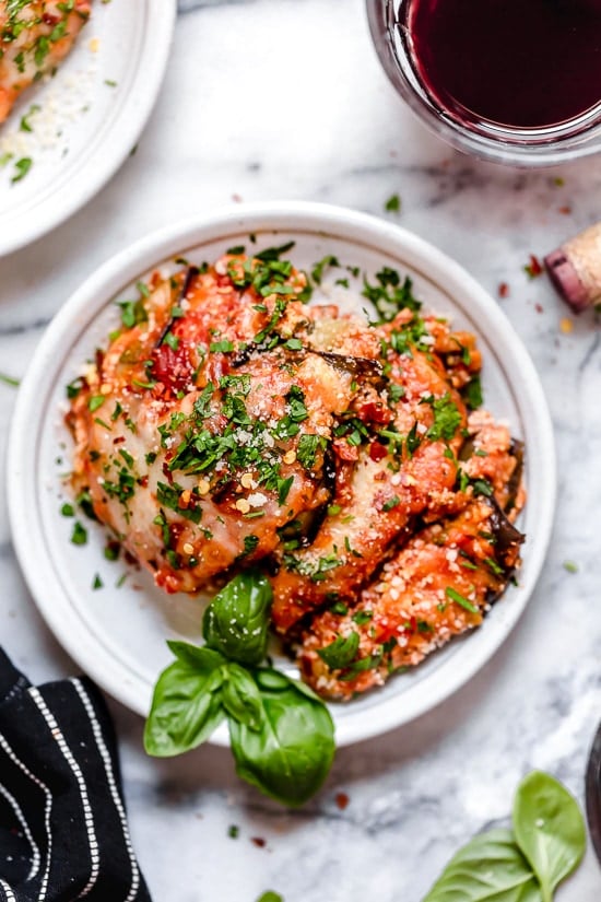 This Lighter Eggplant Parmesan is one of my favorite ways to eat eggplant. No breading, just eggplant, cheese and marinara.