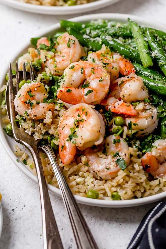 I love this quick and easy Shrimp, Peas and Rice dish, which can be made with white or brown rice.