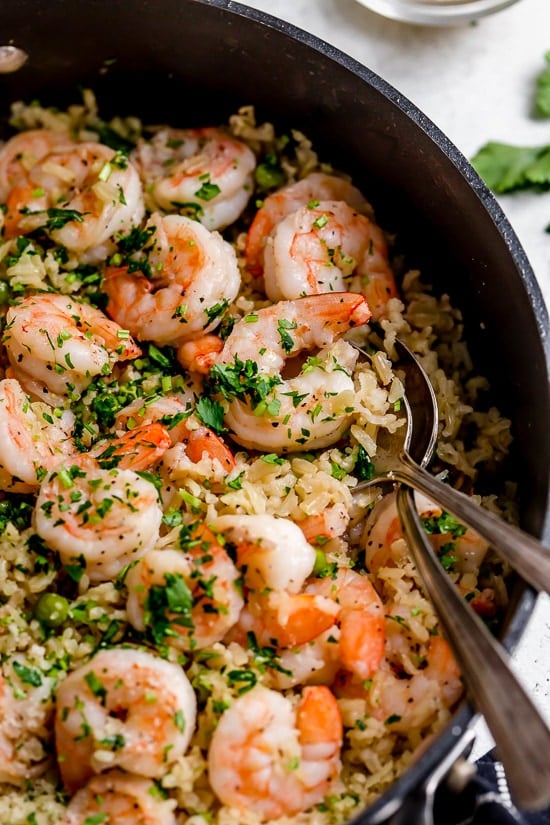 I love this quick and easy Shrimp, Peas and Rice dish, which can be made with white or brown rice.