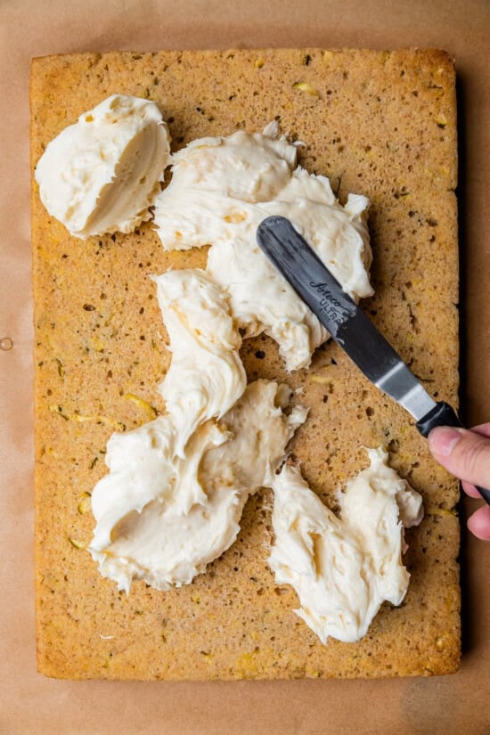 When the cake is cool, frost the cake