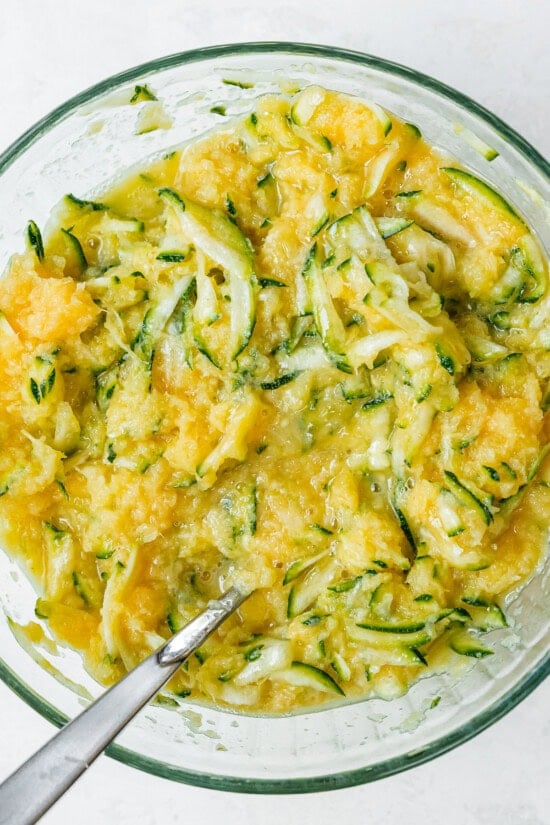 Combine the zucchini and remaining wet ingredients in another bowl.