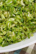 I was never a big fan of brussels sprouts until I tasted my friend Nicole's sautéed recipe. She shreds them first and then sautés them in garlic and oil which really allows the seasoning to flavor every bite. This would make a nice Thanksgiving side dish.