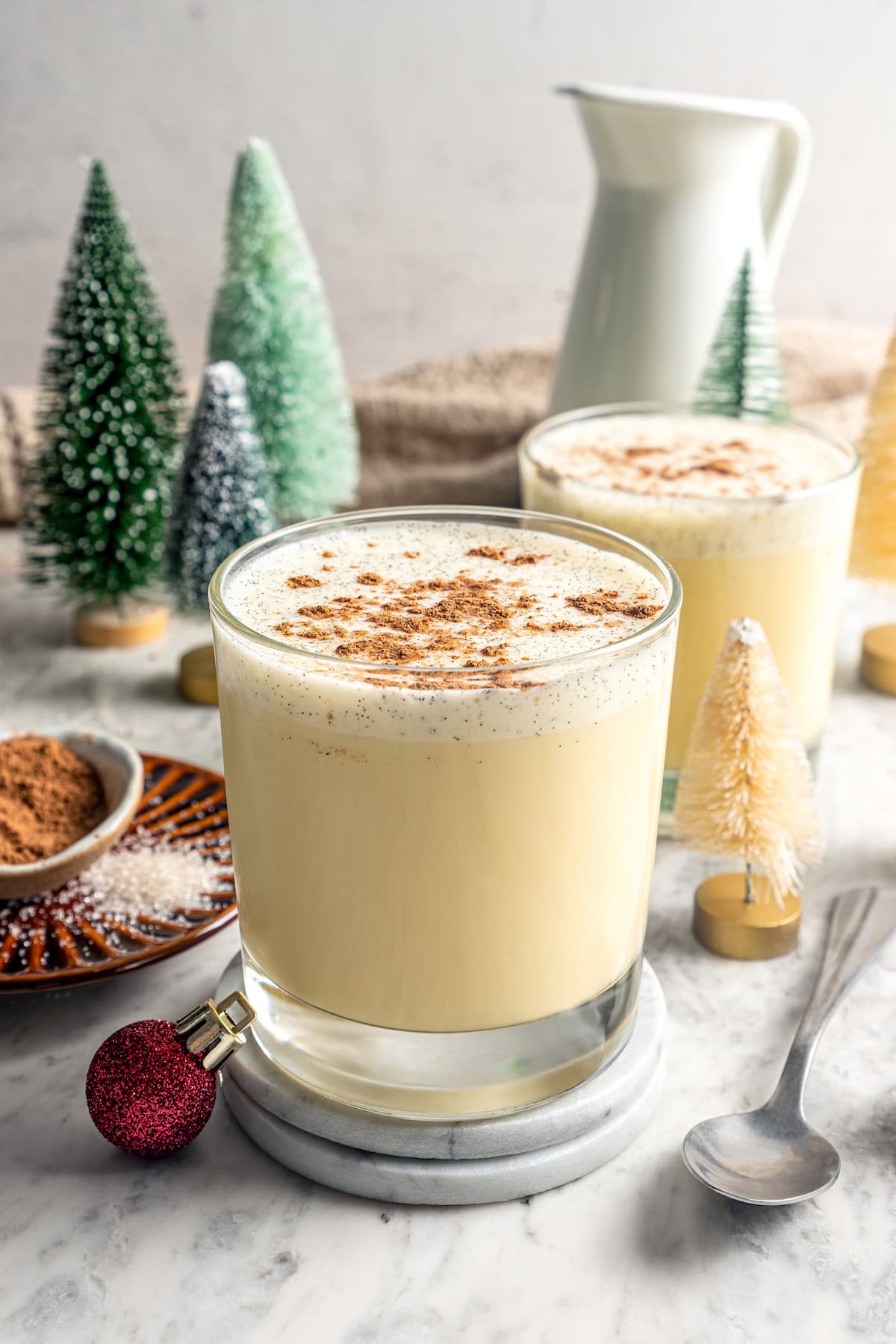 Glasses of homemade eggnog