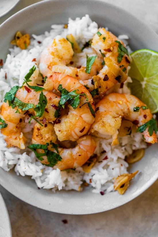 Garlic Shrimp over rice