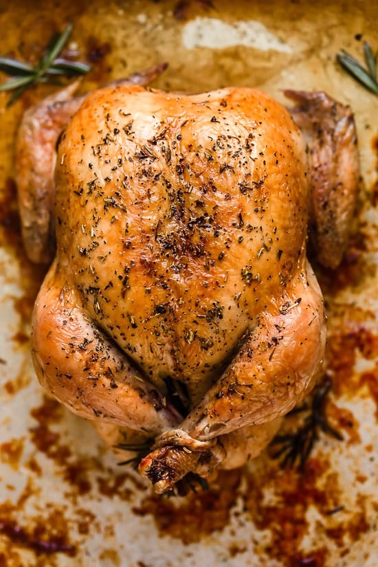Juicy, tender roasted chicken seasoned with lemon and rosemary, always a winner in my house!