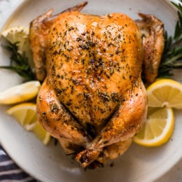 Juicy, tender roasted chicken seasoned with lemon and rosemary, always a winner in my house!