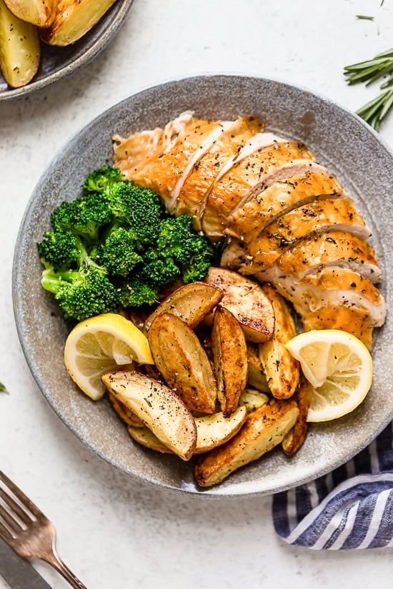 Juicy, tender roasted chicken seasoned with lemon and rosemary, always a winner in my house!