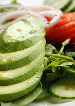 I always have Haas avocados in my house. I love them in my soup, in my sandwiches, in guacomole or in a simple salad such as this.This healthy salad makes a perfect side dish for shrimp, chicken or steak.