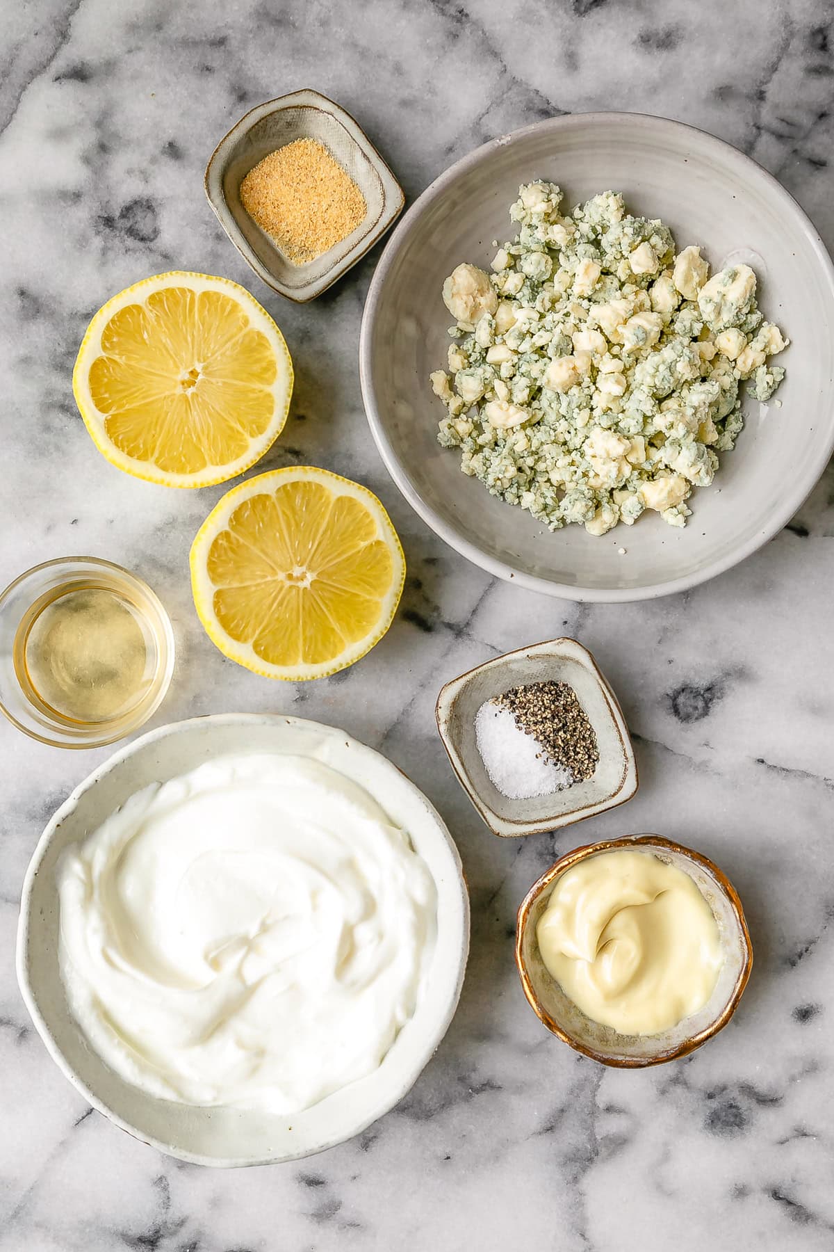 blue cheese, yogurt, mayo, lemon