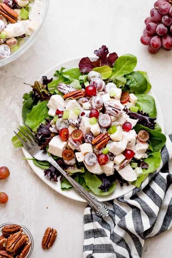 Chicken Waldorf Salad is a classic salad made with apples, grapes, pecans and celery in a light, creamy dressing. 
