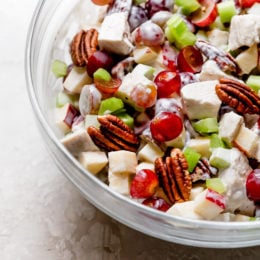 Chicken Waldorf Salad is a classic salad made with apples, grapes, pecans and celery in a light, creamy dressing.