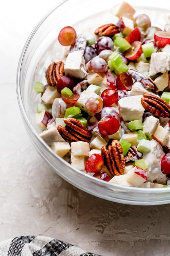 Chicken Waldorf Salad is a classic salad made with apples, grapes, pecans and celery in a light, creamy yogurt dressing.