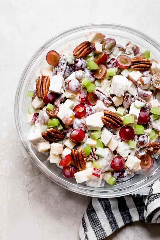 Chicken Waldorf Salad is a classic salad made with apples, grapes, pecans and celery in a light, creamy dressing.