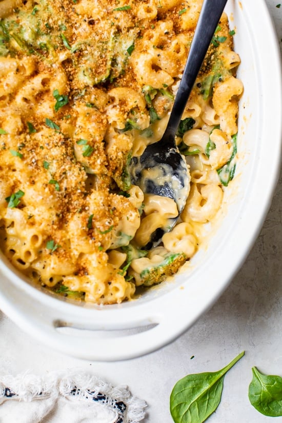Baked Mac and Cheese with spinach.
