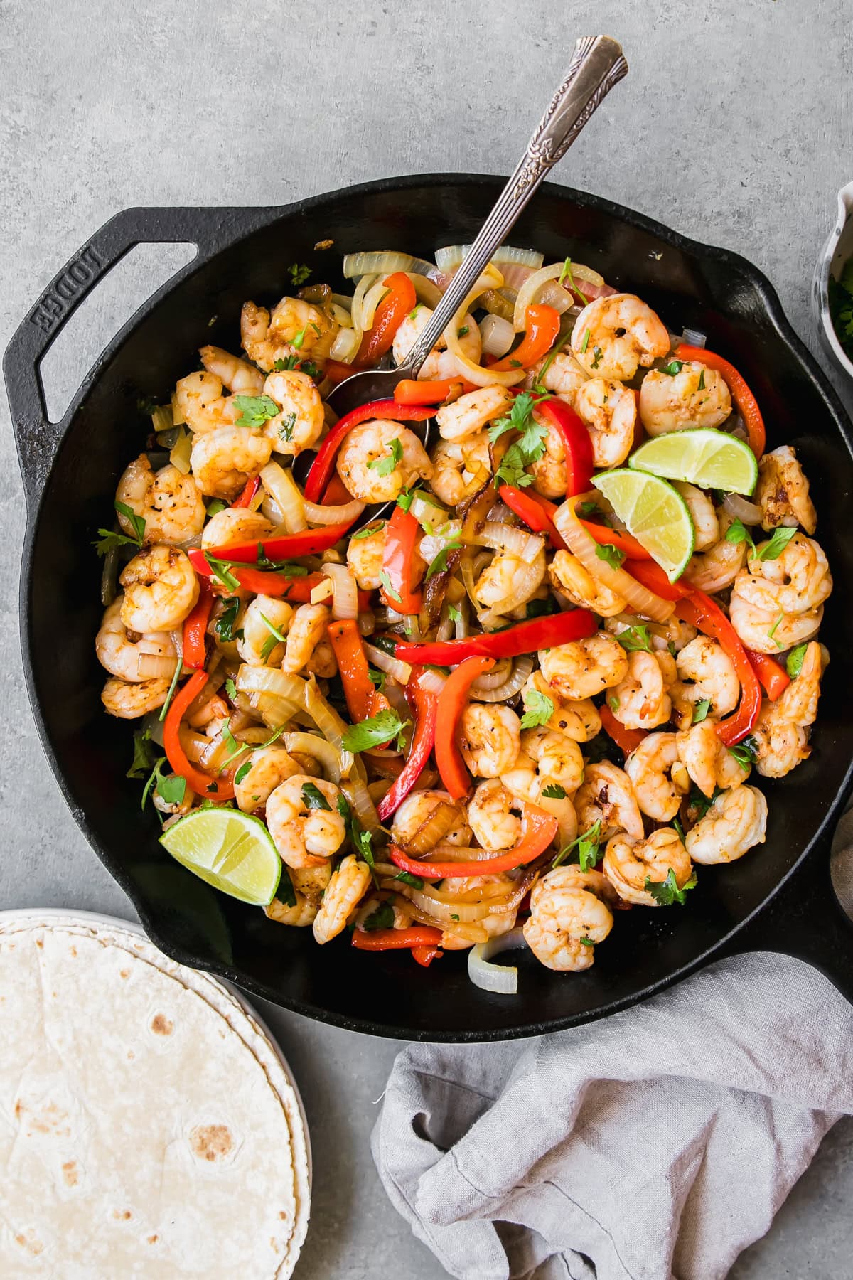 Shrimp Fajitas in a skillet