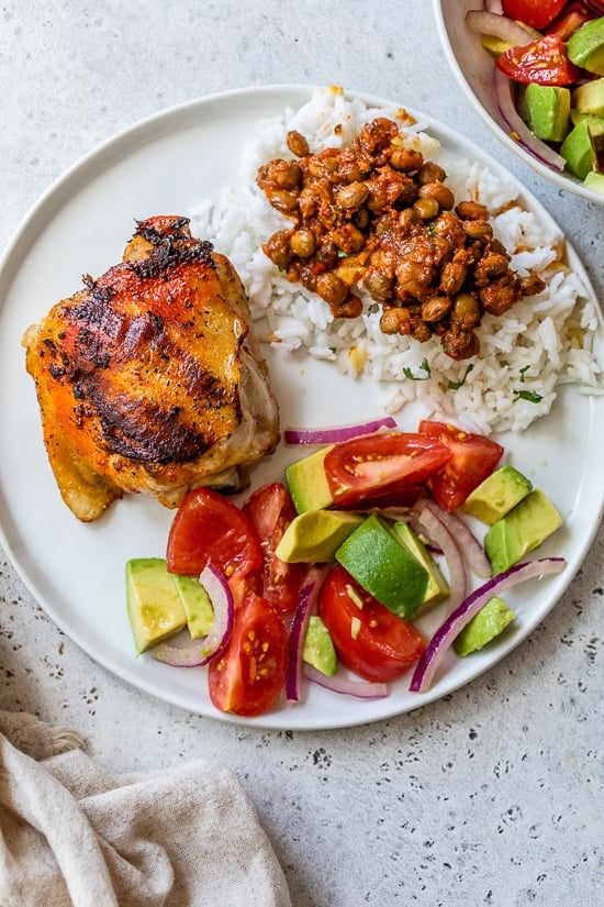 Pollo Sabroso with rice and Gandules