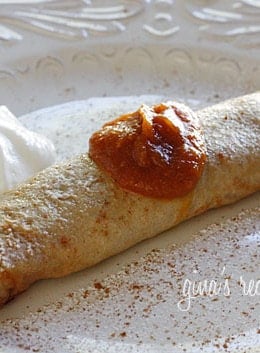 The taste of pumpkin pie for breakfast without the guilt? Every bite of these low fat crepes seasoned with cinnamon and pumpkin spice, topped with pumpkin butter will fill your palate with the taste of Autumn. 
