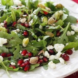 A simple yet elegant salad, easy enough to enjoy as a quick lunch or extravagant enough to make it to your holiday table. Each bite you take will give you a burst of flavor from the pomegranate arils.