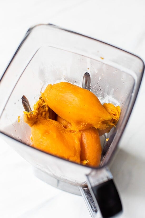 Still looking for the perfect Thanksgiving dessert? This easy, healthier version of the classic sweet potato pie recipe is always a hit! boiled sweet potatoes in a blender