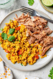 Rice and pernil on plate