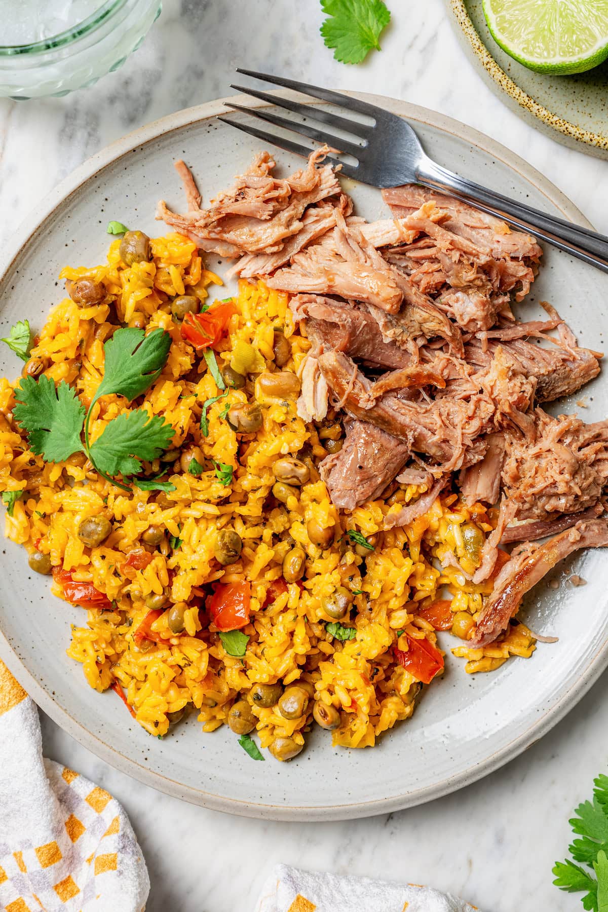 Rice and pernil on plate