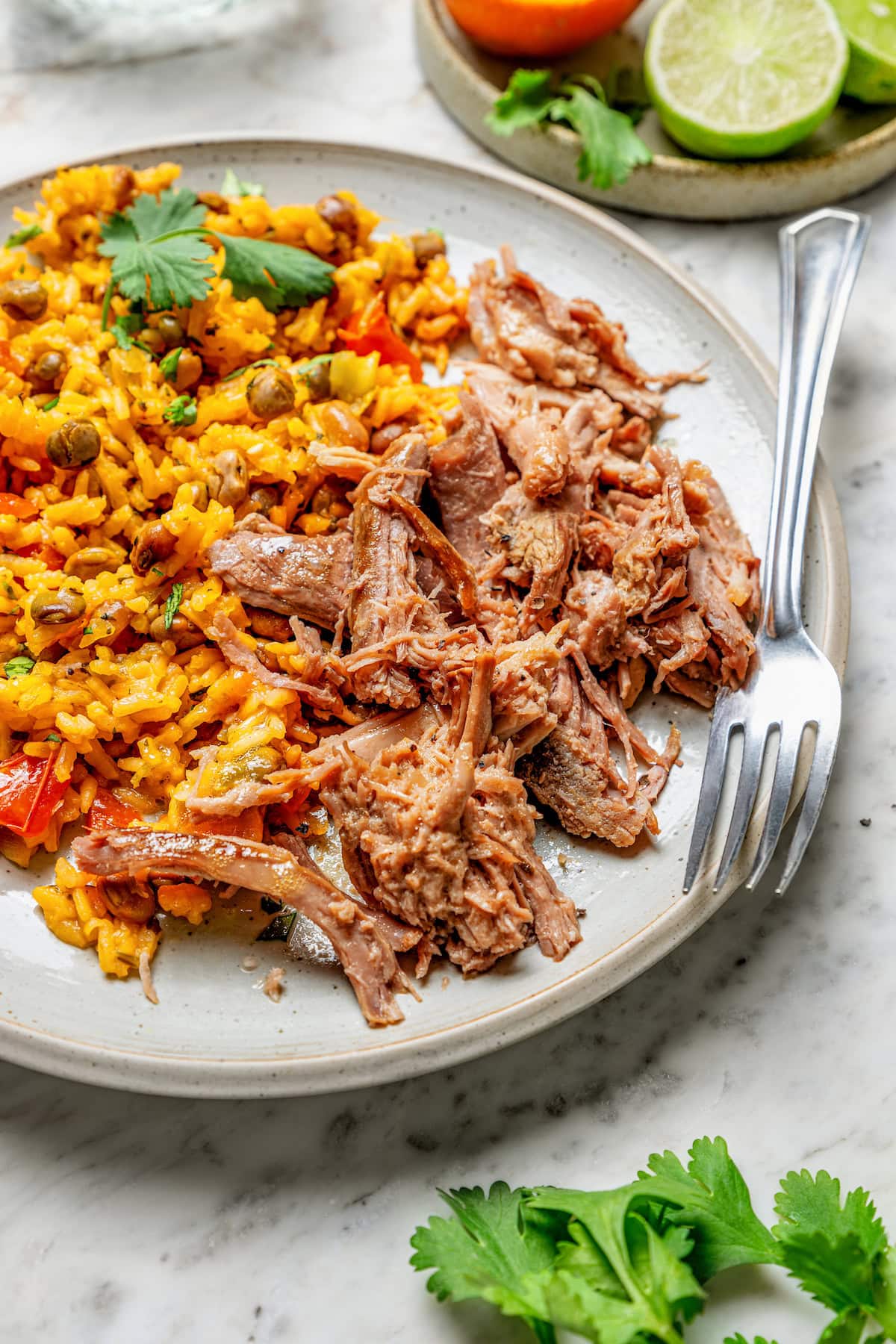 Pernil recipe on plate with rice