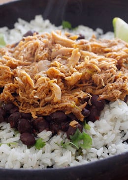 Sweet and spicy slow cooked barbacao pork sweetened with brown sugar, cola, chipotle chilies, green chilies, cumin and spices. Delicious over cilantro lime rice and black beans.