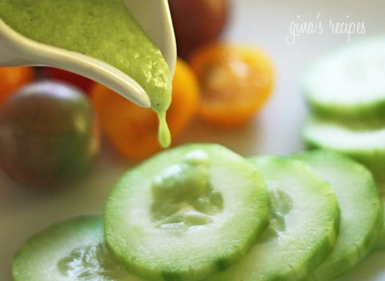 This ranch dressing was lightened up with Greek yogurt, low fat buttermilk and light mayonnaise along with cucumbers, Spring chives, parsley and a hint of lemon. If you don't like mayonnaise you could replace it with more buttermilk and yogurt.