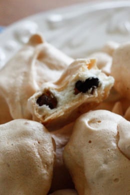 Black and white chocolate chip meringue cookies are perfect for your sweet tooth. They're light, airy, melt in your mouth, low fat, gluten-free and delicious!