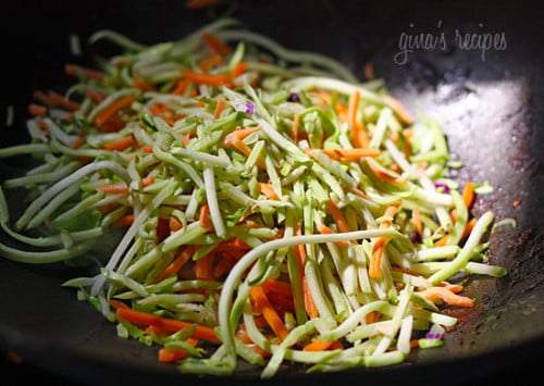 Vegetables in wok for peanut noodles
