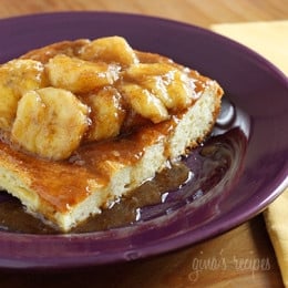 Dessert for breakfast? This make-ahead baked French toast casserole topped with Bananas Fosters will wow your guests this Easter! Put out some bowls of fresh berries and fruit and your guests wont even know this is a lightened up French Toast.