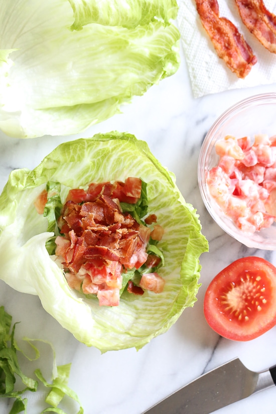 Skip the bread and enjoy all the flavors you love in a BLT, without all the carbs in these easy lettuce wraps! So easy and seriously satisfies my BLT cravings. Add some avocado if you wish!