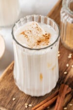 Mexican horchata in a glass over ice