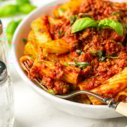 Crock Pot Pasta Sauce with Sausage over pasta