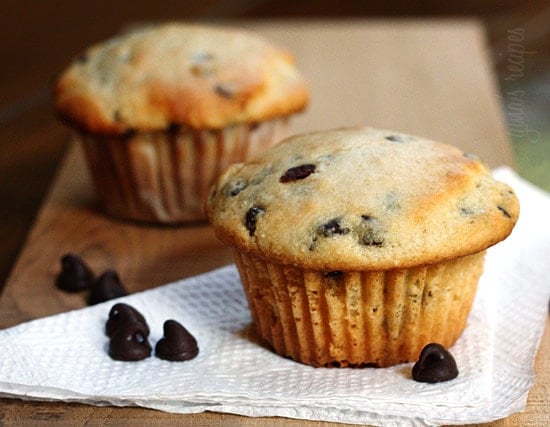 Moist chocolate chip muffins loaded with chocolate morsels in every bite. What a perfect way to start you morning if chocolate is your weakness. Also great as an afternoon snack.