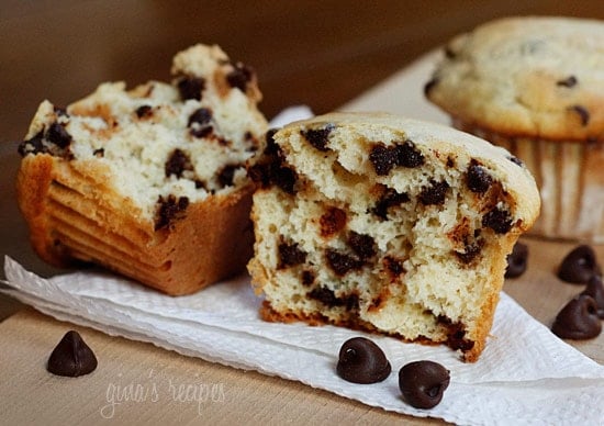Inside of the chocolate chip muffin