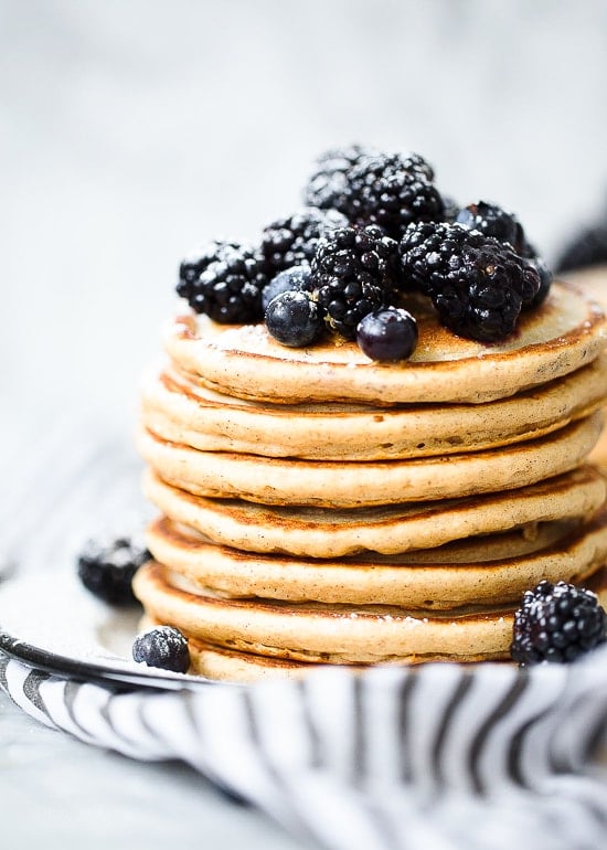 These are the BEST tasting, light and fluffy whole wheat pancakes made from scratch – high in fiber, so they leave you feeling full and satisfied throughout the day.