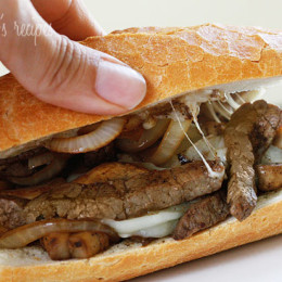 Steak and Cheese Sandwiches with Onions and Mushrooms