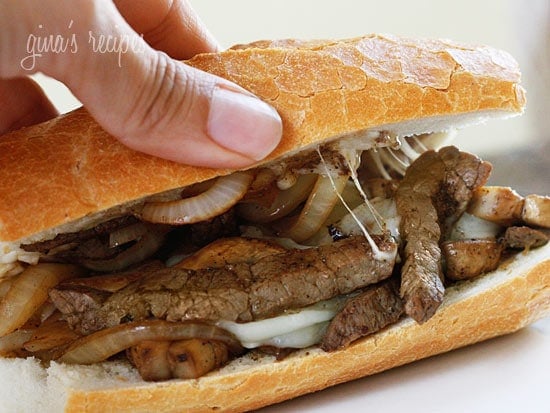 Steak and Cheese Sandwiches with Onions and Mushrooms