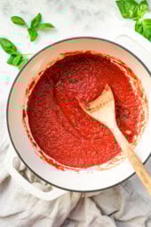 Marinara Sauce in a pot.